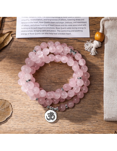 Bracelet Mala Tibétain Quartz Rose Sanskrit soldes