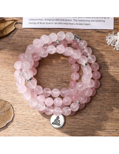 Bracelet Mala Tibétain Quartz Rose Bouddha le concept de la Pate a emporter 