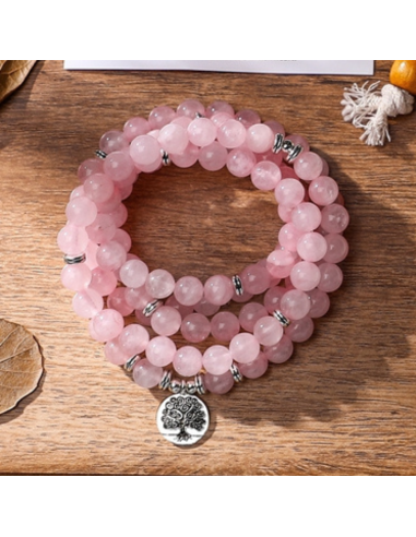 Bracelet Mala Tibétain Quartz Rose Arbre De Vie paiement sécurisé