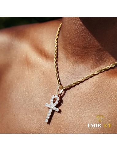 COLLIER CROIX ÂNKH DIAMANT FEMME OR JAUNE shop