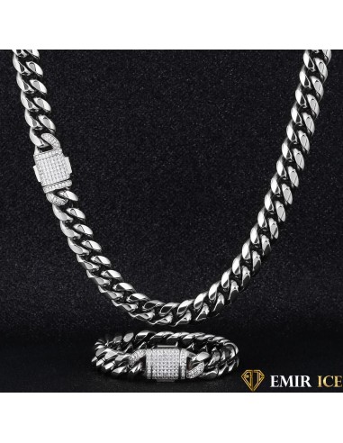 SET DE COLLIER ET BRACELET EMIR CUBAN LINK OR BLANC - 12MM online