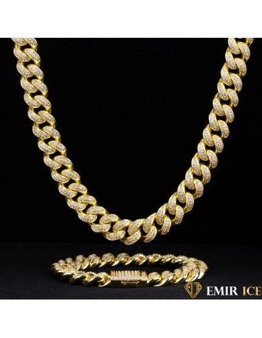 SET DE COLLIER ET BRACELET EMIR CUBAINE OR JAUNE - 12MM 2 - 3 jours ouvrés.