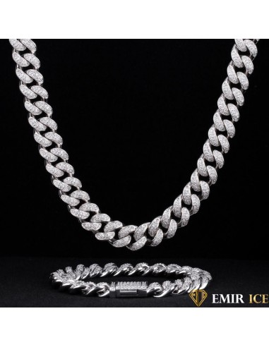 SET DE COLLIER ET BRACELET EMIR CUBAINE OR BLANC - 12MM offre 