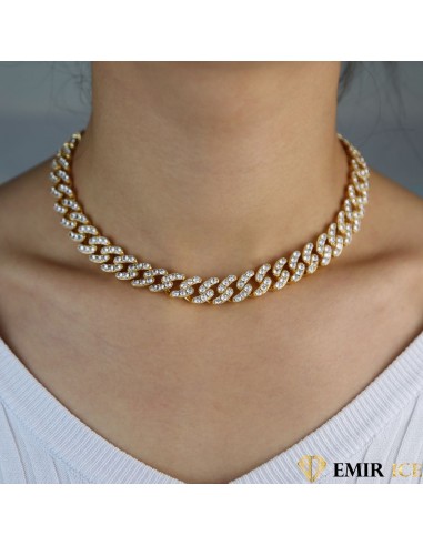 COLLIER MAILLE CUBAINE FEMME "GOLDEN ICE" - 12MM pas cheres