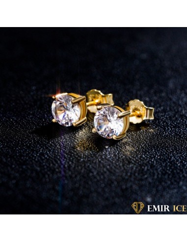 BOUCLE D'OREILLE DIAMANT SOLITAIRE MOISSANITE OR JAUNE d'Europe débarque