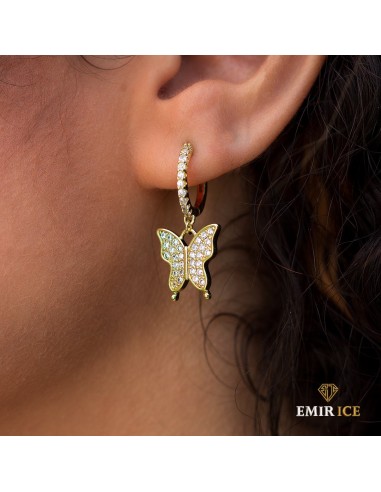 BOUCLE D'OREILLE PENDANTE PAPILLON | OR JAUNE brillant des détails fins