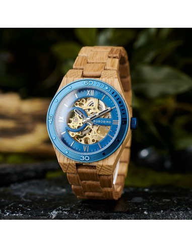 Montre en Bois homme "Blue Mechanic" Amélioration de cerveau avec