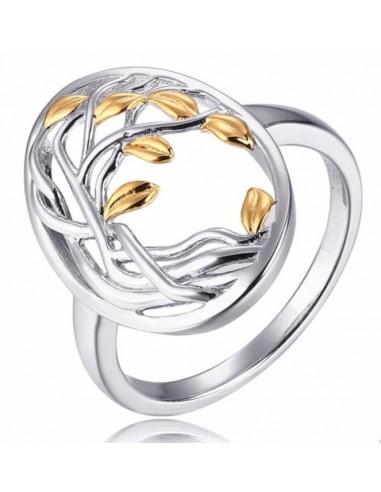 Bague "Arbre de vie" en Argent avec Feuilles Plaquées Or Paris Déstockage Promo