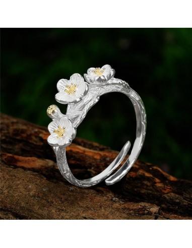 Bague Ajustable Ornée de Fleurs en Argent offre 